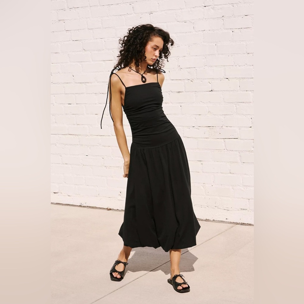 FP Beach Liza Drop-Waist Black Midi Dress